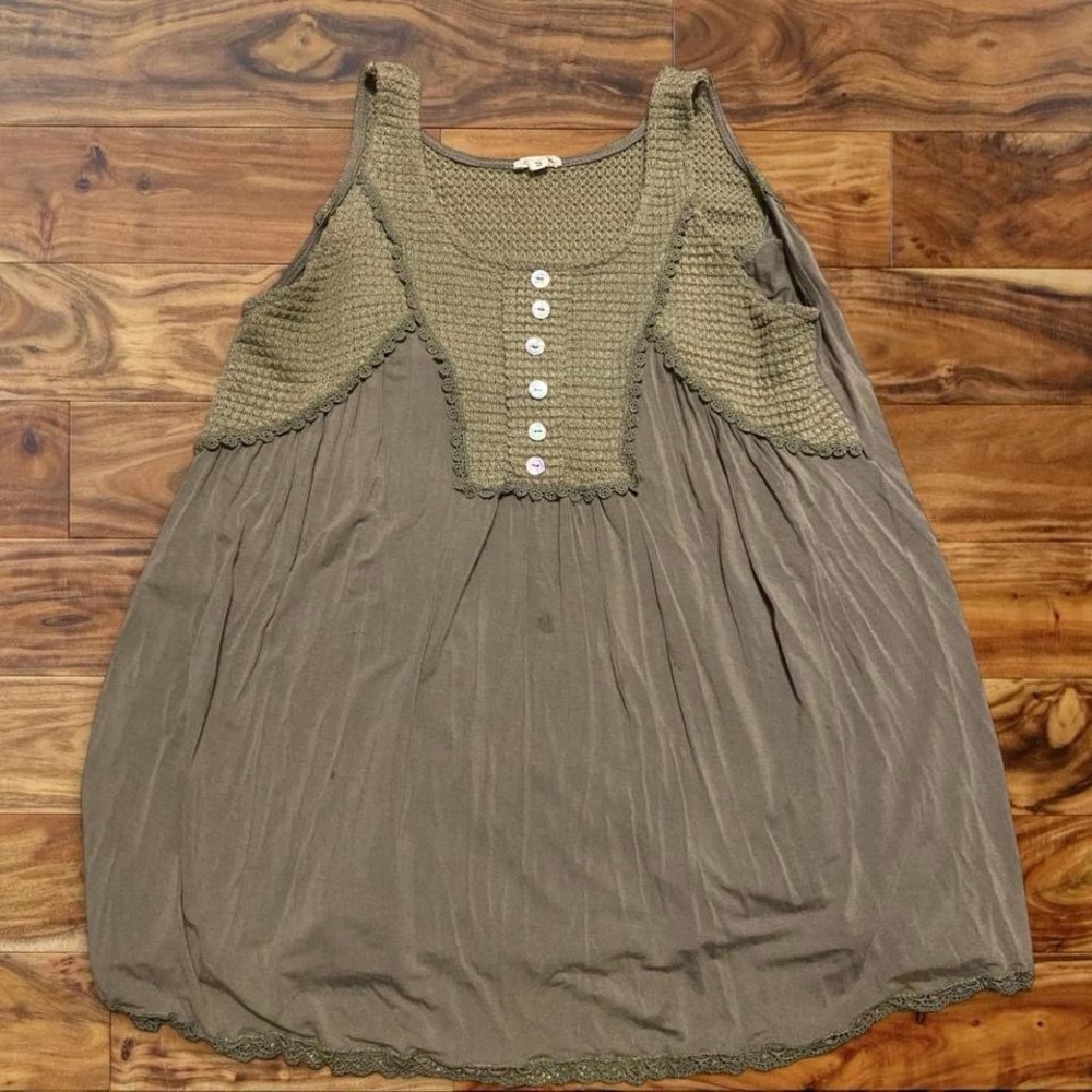POL Olive Green Crochet Yoke Tank Top
